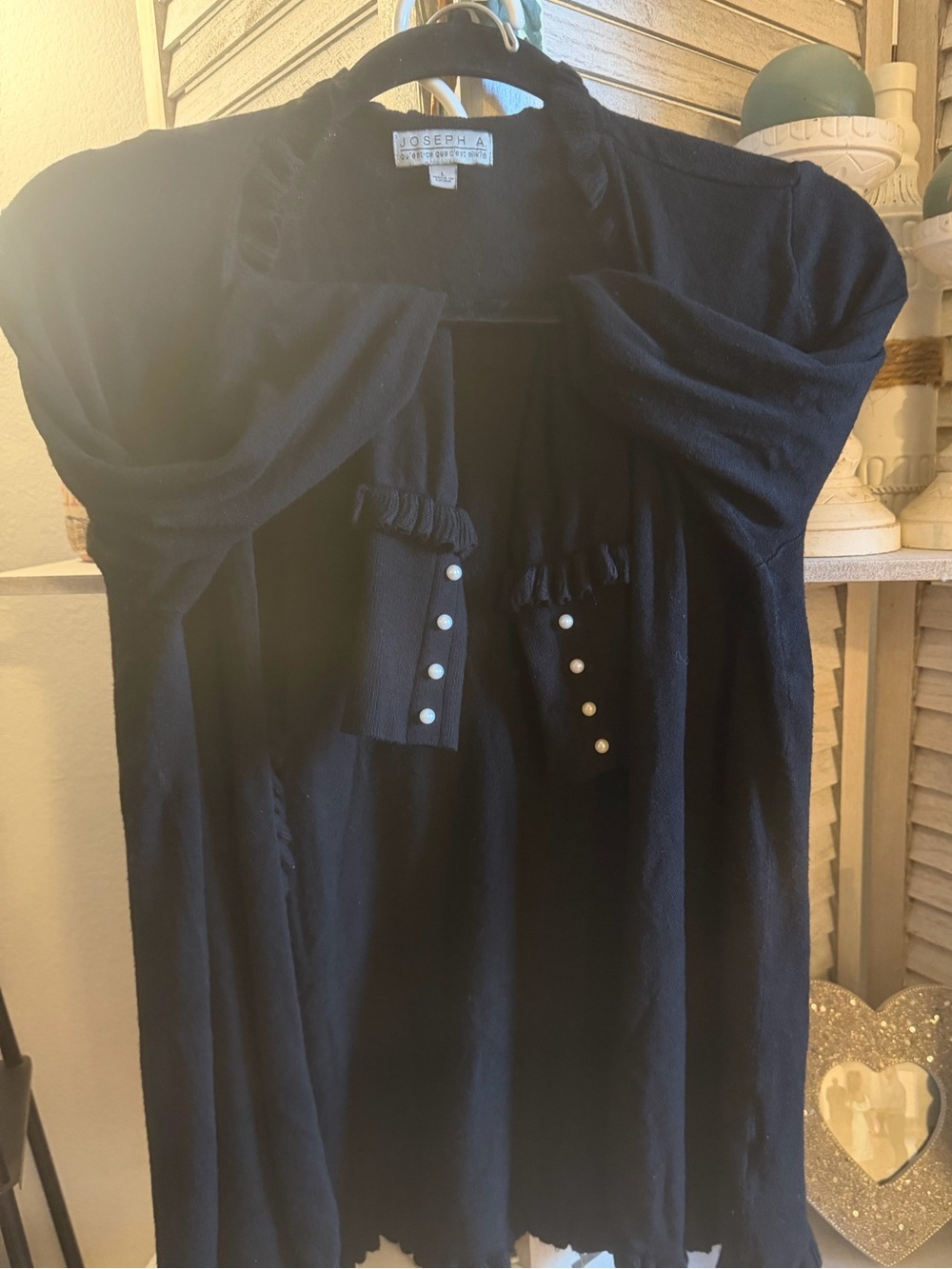 Joseph A. Black pearl Sleeve Knit Cardigan with Pearl Buttons